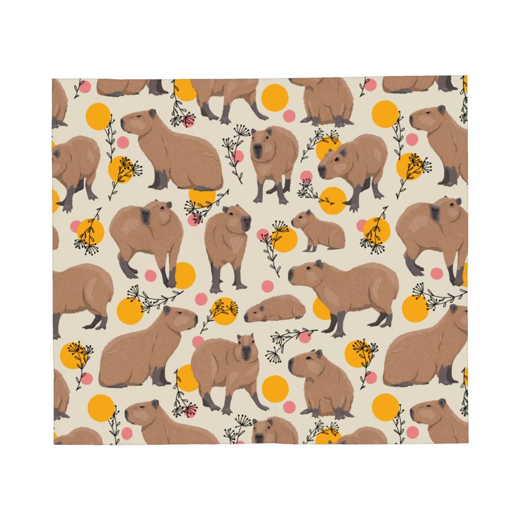 Capybara Cartoon Blanket Fleece Print Multi-function Lightweight Throw Blankets for Sofa Couch Quilt