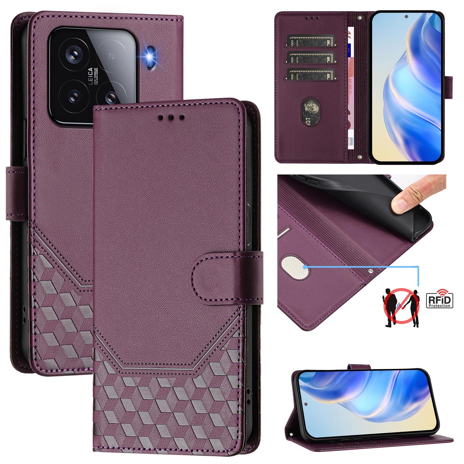 

For Xiaomi 15 Case Imprinted Honeycomb RFID Blocking Leather Phone Cover with Strap F