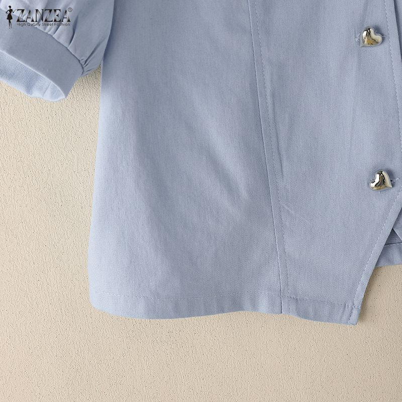 ZANZEA Women Turn Down Collar Casual Short Sleeve Lace Bow Cropped Blouse