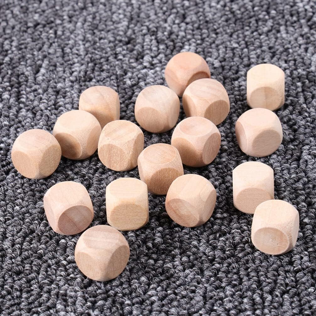 Sewroro 20pcs Wood Dice Unfinished Cube Small Square Blocks Round Cornered Blank Dice for DIY Craft Projects (Size 6)