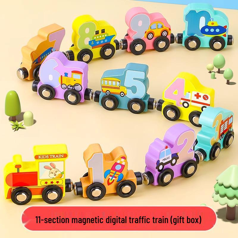 Educational Wooden Magnetic Train Toy for Ages 1-6: Numbers & Building Blocks