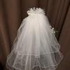 Retro Bride Fairy Wedding Dress with 3D Floral Pearl Tassel Veil & Layered Headband