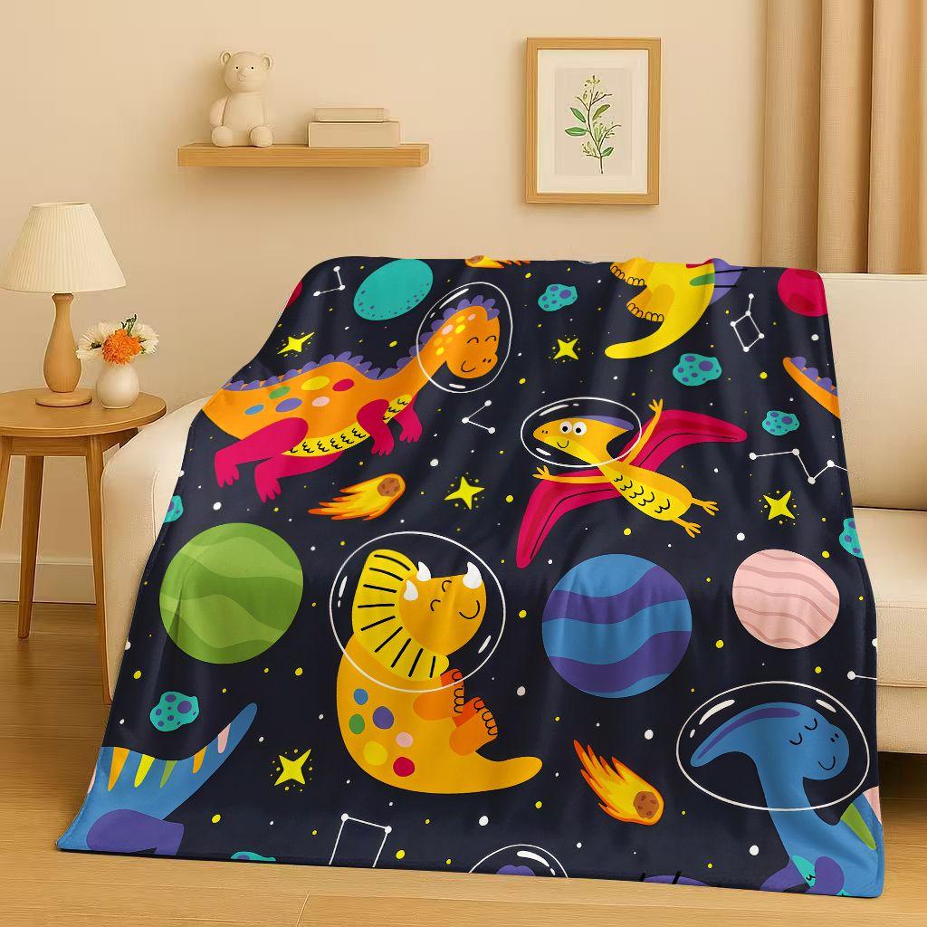 2026 New Space Dinosaur Cartoon Dino Art Flannel Blanket,Ultra Soft Warm Plush Throw for Home Bedroom Bed Sofa Cover Kids Gift