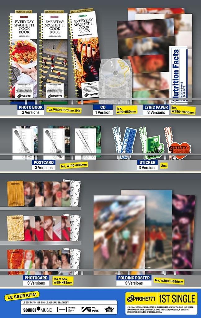 LE SSERAFIM 1st Single Album 'SPAGHETTI' (Complete Set) - Official K-POP Album Bundle