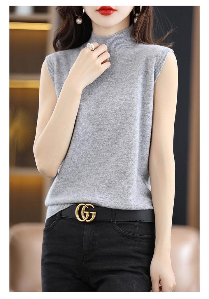 22 Autumn/Winter 100% Pure Cashmere Women's Sleeveless Vest with Half-High Neck