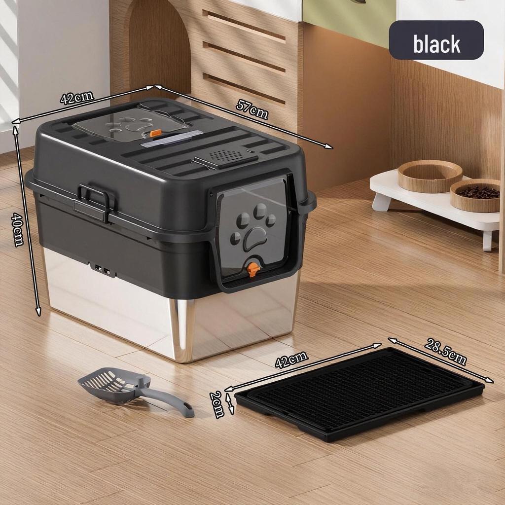Odor-Proof Stainless Steel Enclosed Cat Litter Box with Anti-Splash Top Entry
