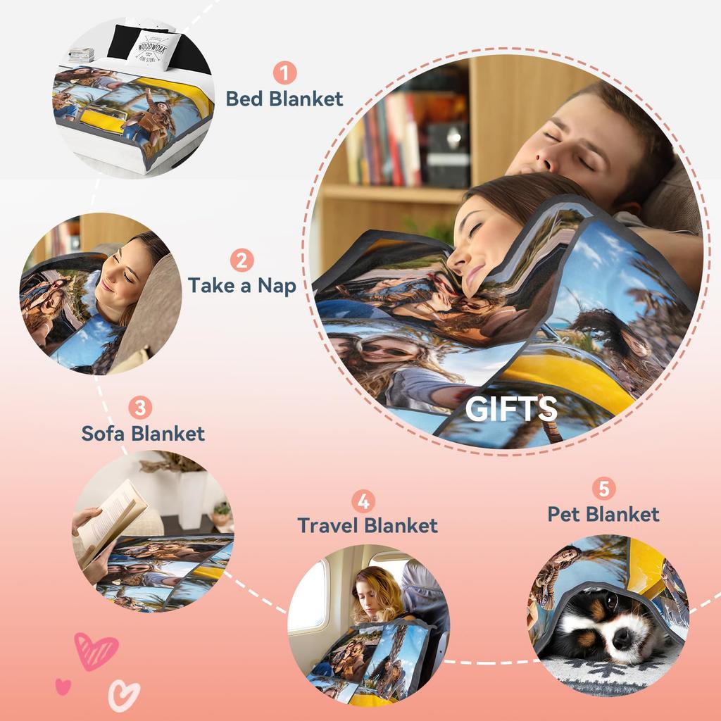 1pc Customized Blanket Your Design Logo Family Photo Print Warm Smooth Blanket Custom for Lover Dad Mom for Winter New Year Gift