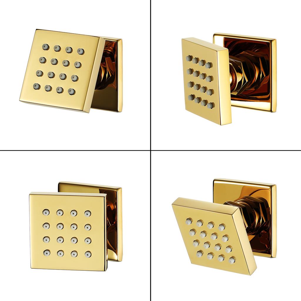 Wall Mounted Massage Shower Jets Brass Bathroom Shower Faucet Accessories Square Gold G1/2 Connector 5years Guruantee