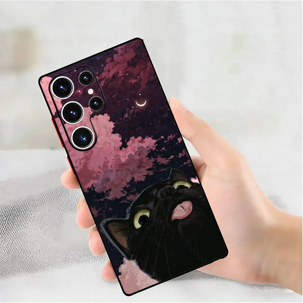 Cut Black Cat Phone Silicone Case for Samsung Galaxy S 24,22,20,23,21,20 Ultra Plus Lite 5G Print Silicone  Cover