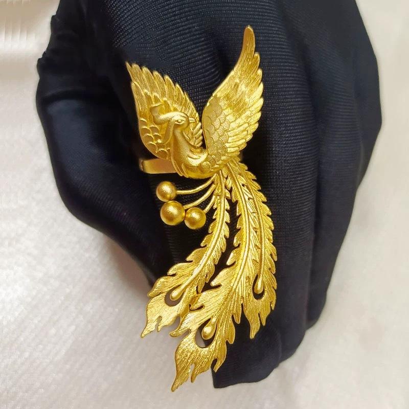 Fashion Gold Shop Same Style Women'S Ring Spread Wings Phoenix Birthday Gift Jewelry Luxury 9999 24K Real Gold