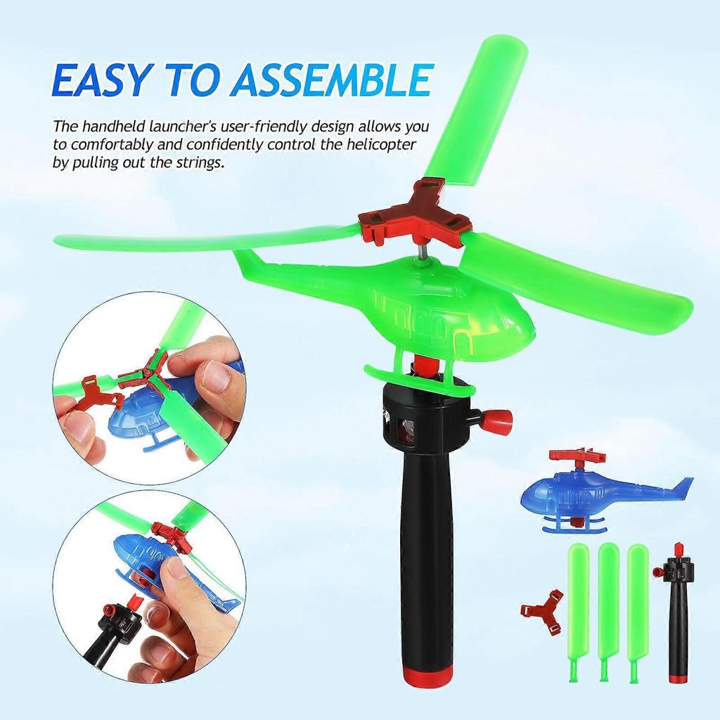 9pcs Flying Helicopter Toys Pull String Flying Toys Helicopter Figures Launchers Outdoor Flying Toys Party Favors