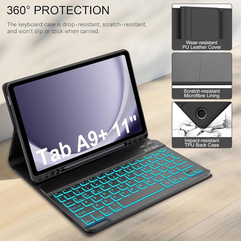 Samsung Tablet A9 Plus 11 Protective Leather Keyboard Case with Backlit Bluetooth and Pen Slot A11+