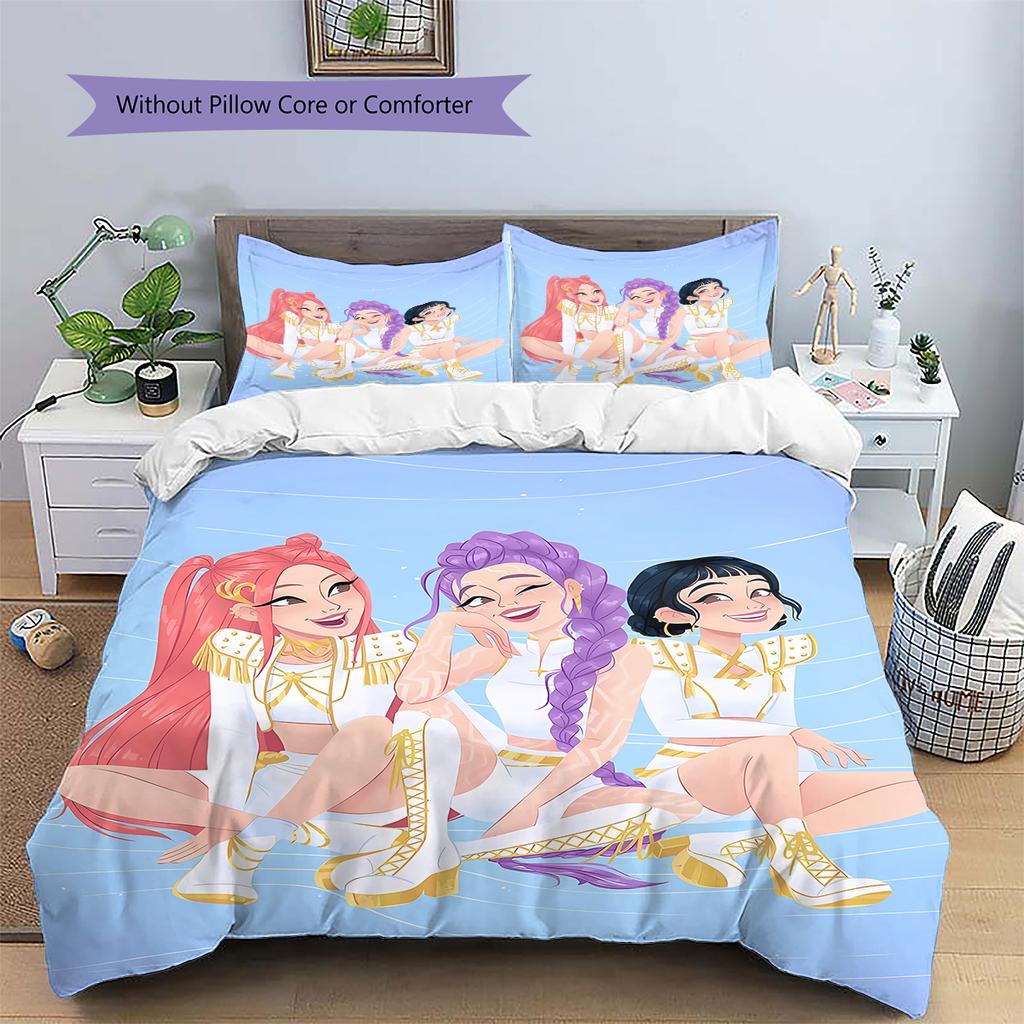 Pościel z wzorem Łowców Demonów K-pop, Zestaw kołdry Poszewka na kołdrę Poszewka na poduszkę Domowy prezent urodzinowy (1 * poszwa na kołdrę + 2 * poszewki na poduszki, bez rdzenia)