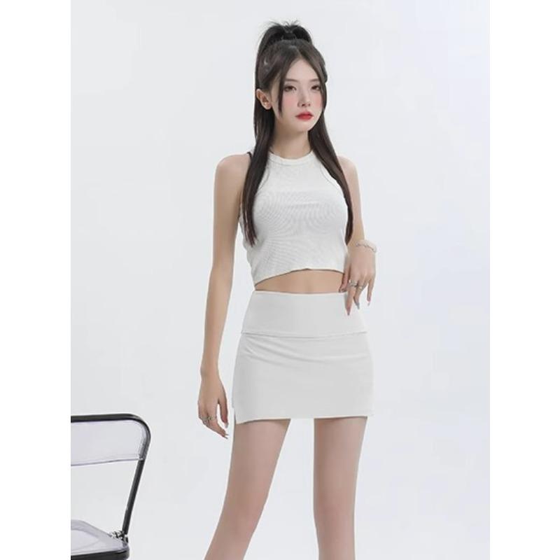 Gray Athletic Skirt for Women In Spring Latest High-Waist Side Slit Slim and Anti-exposure Hip-covered Skirt A-line Skirt