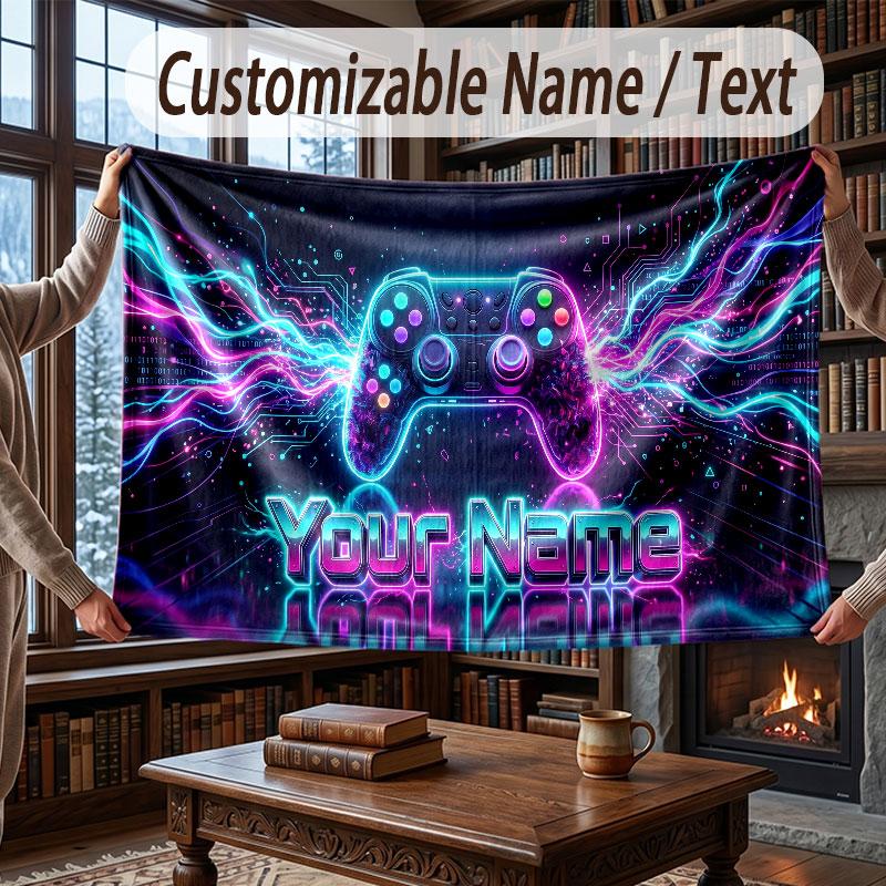 Neon Colorful Theme Throw Blanket Custom Name Text Personalized Blanket Soft Cozy Blanket for Home Sofa Bed
