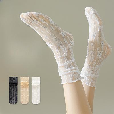Women's Summer Thin Versatile Sweet Mesh Lace Mid Tube Stack Socks