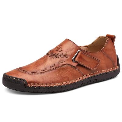 Fashion Men's Slip-On Comfortable Flat Bottom Leather Shoes Male Breathable Outdoor Casual Slip-Over Cowhide Walking Shoes Large Size 48