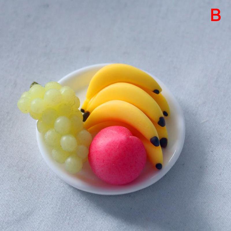 

6Pcs/Set 1:12 Dollhouse Mini Simulation Grape Banana Fruit Plate Toy For Children Play House Decoration