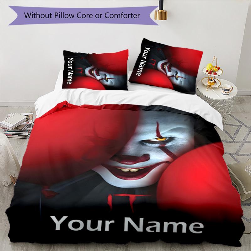 3pcs Pennywise2 Cover Set - Personalized Name, HD Printed Bedding with 1 Cover and 2 Pillowcases - Perfect for Home Decor, Easy Care