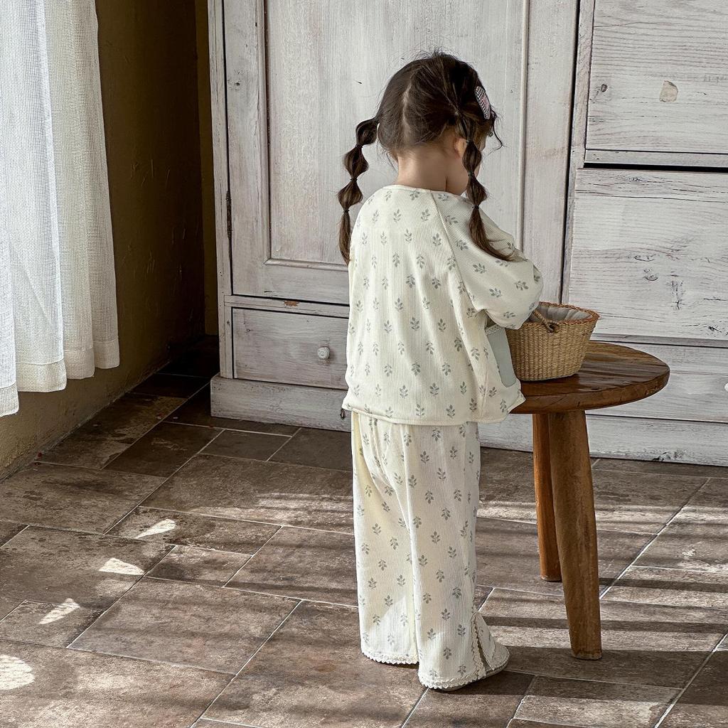 Spring 2026 Baby Girl Three-Piece Set: Flare Pants, Printed Top, and Jacket
