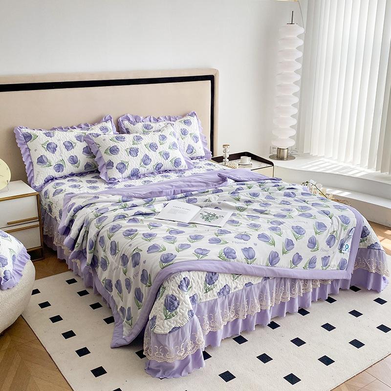 

Летнее прохладное одеяло из стираного хлопка и льна, комплект из 4 предметов, впитывающее влагу дышащее одеяло, простыня, комплект из 4 предметов 1.5-1.8m