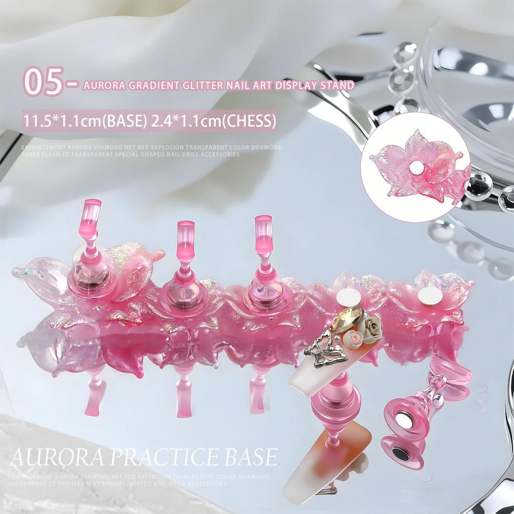 1set Flower Laser Aurora Ice Clear Magnetic Nail Tip Display Stand for Manicure Press-On Nail Training Acrylic Showing Shelves