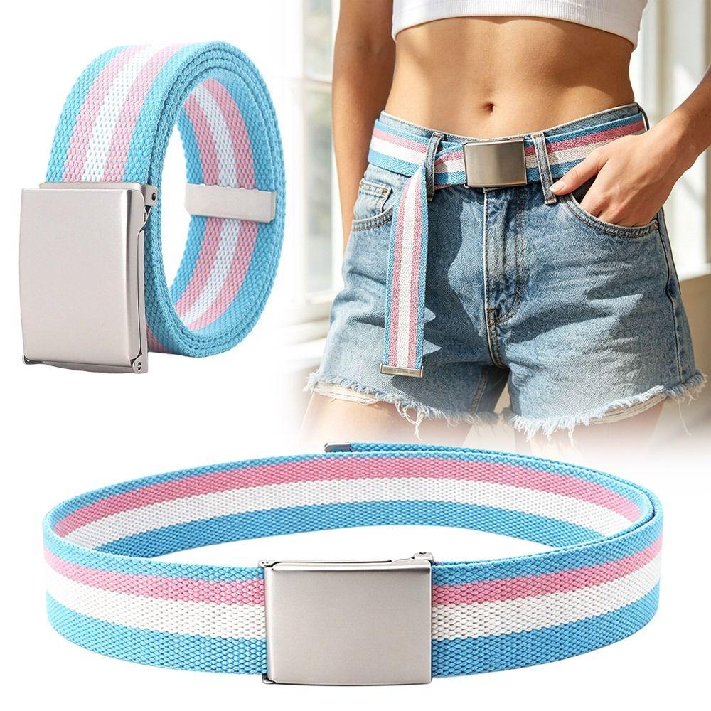 120cm Metel Buckle Belt Colorful Waistband Fashion Canvas Belt  Unisex