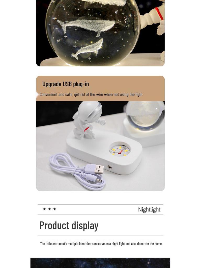 Cross-Border Astronaut Night Light: Starry Sky Crystal Ball with Luminous Base - Perfect Holiday Souvenir and Desktop Ornament.