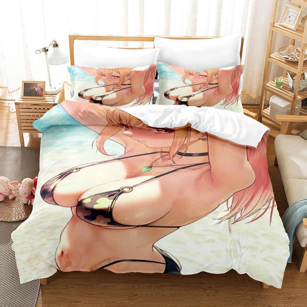 New Sexy Lactating Girl, Young Woman Large Chest Bedding Set Anime Three-piece Set Adult Kid Bedroom Duvetcover Sets Personality