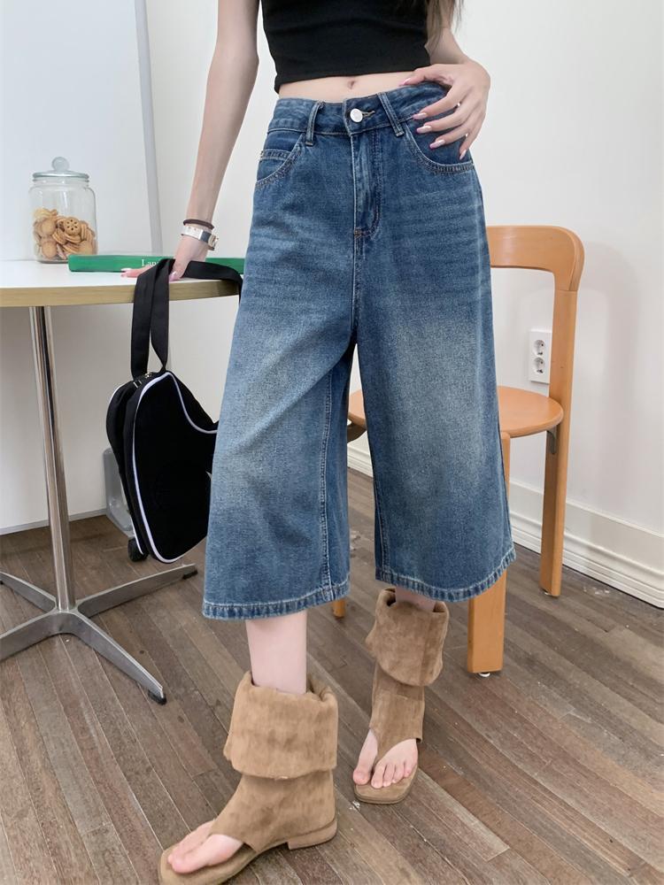 

Американские ретро-джинсы винтажные мешковатые шорты Y2k женские летние с высокой талией корейская уличная одежда до колена широкие джинсы Harajuku повседневные джинсовые шорты XS синий