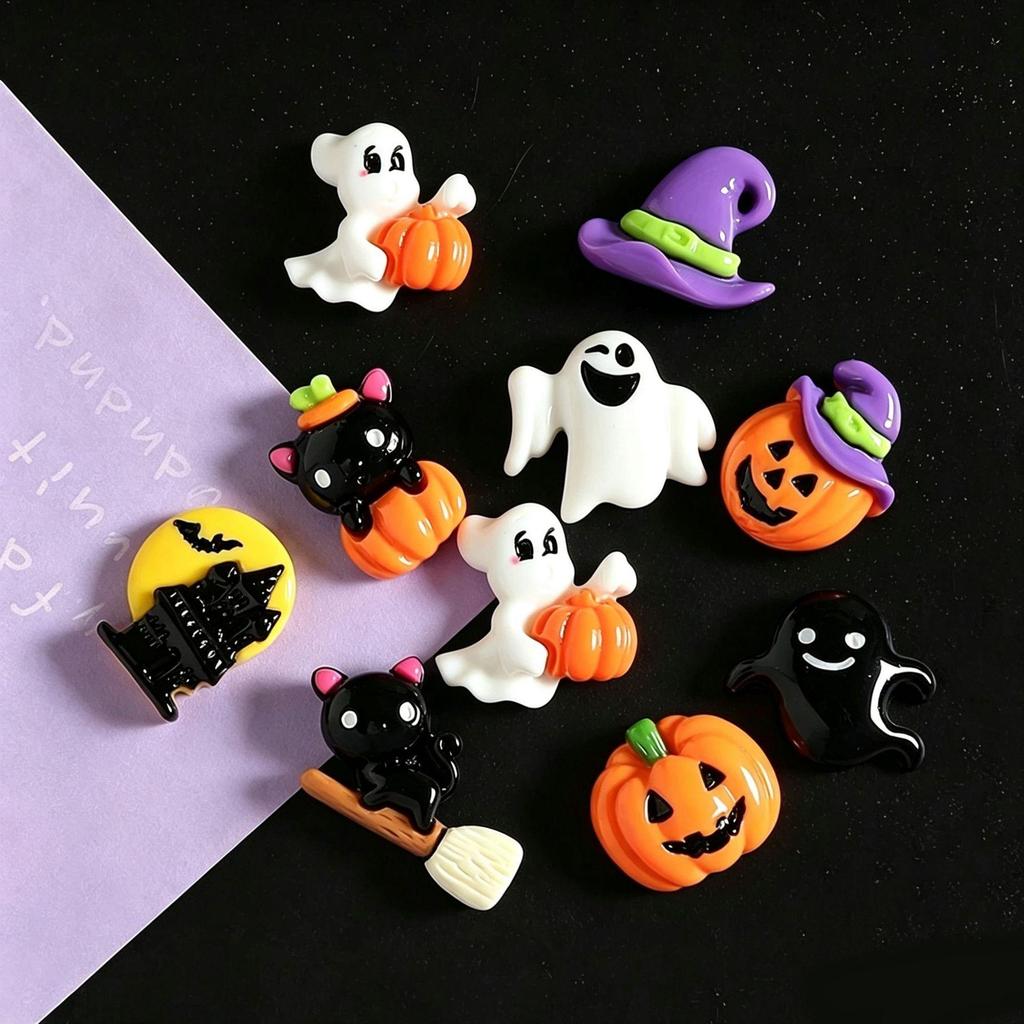 Halloween Resin Ghost & Pumpkin DIY Ornaments: Black Cat, Stickers, Hair & Phone Accessories