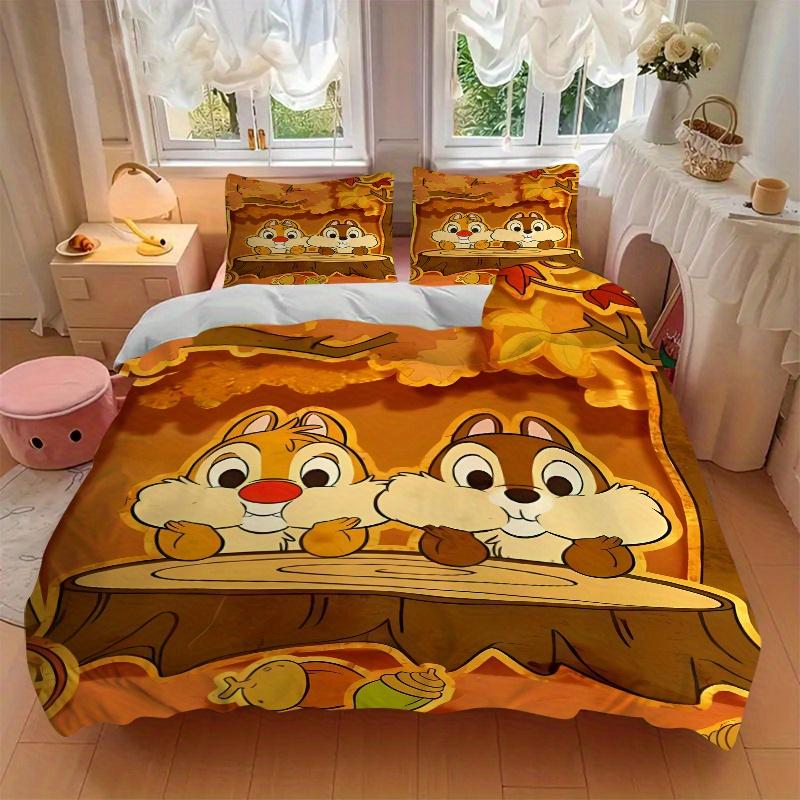 3pcs Autumn Adventure Chip 'n' Dale Printed Bedding Set, Soft and Comfortable Quilt Cover for Bedroom S002