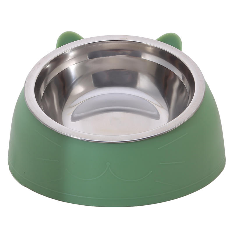 Oblique Mouth Cat Bowls for Food and Water Cute Small Pet Non-Slip Stainless Steel Feeder Bowl To Protect Cervical
