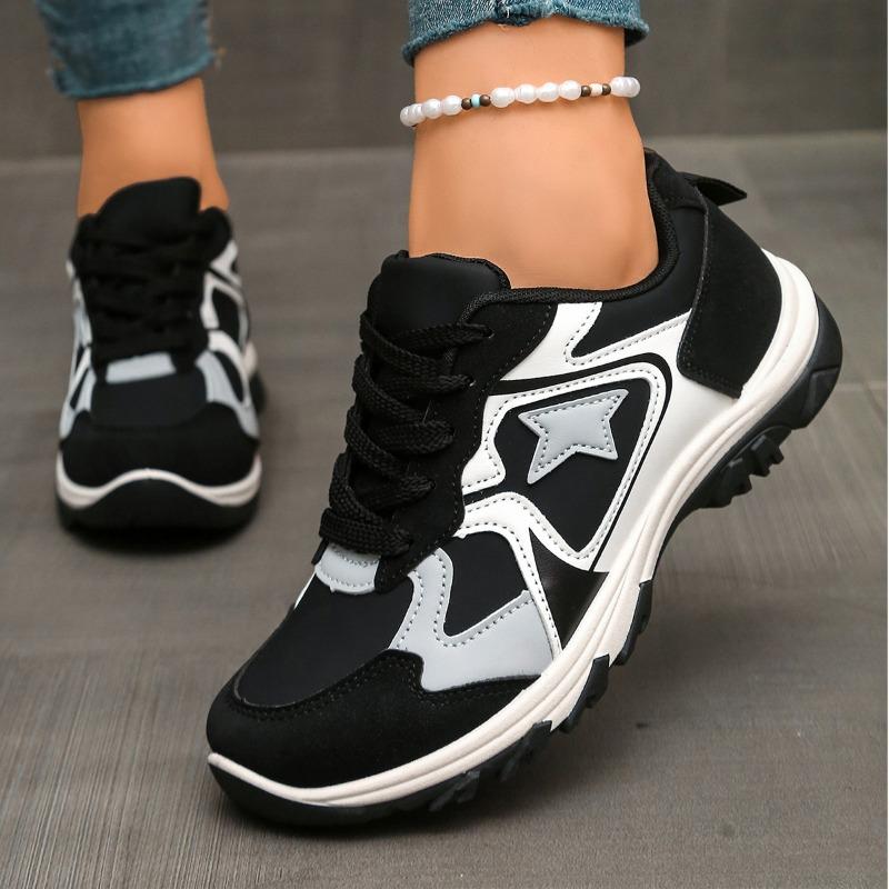 Damen Überweite Colorblock Chunky Sneaker - Retro Koreanischer Stil Schnür-Laufschuhe, Atmungsaktive Plateau-Freizeitschuhe für den Frühling