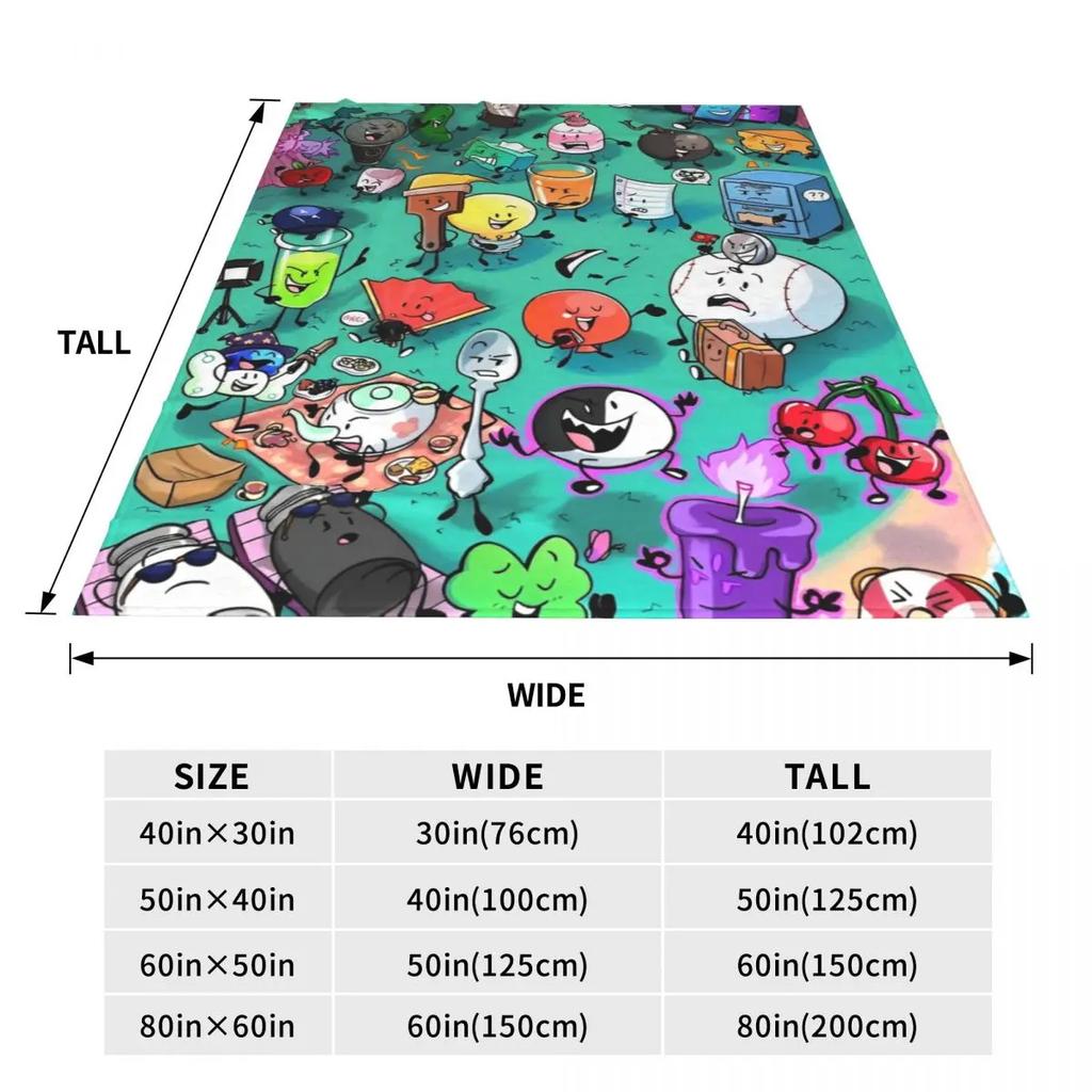 BFDI Inanimate Insanity Alle Charaktere Cartoon-Decke Battle for Dream Island Decke Bettwäsche Büro Weiche Schlafzimmer-Steppdecke