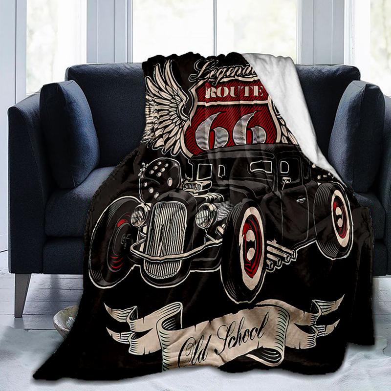 1Pz Coperta con motivo Highway 66, leggera per tutte le stagioni, per casa, ufficio, pisolino all'aperto, coperta multifunzionale