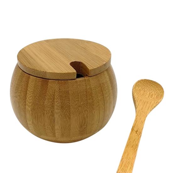 Bamboo Handmade Kitchen Spice Ingredients Seasoning Salt with Jar Lid Spoon