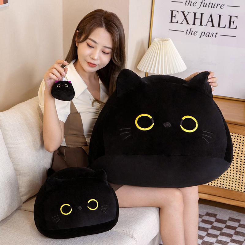 Cute black cat throw pillow down cotton black cat doll simulation kitten pet doll plush toy