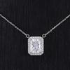 Radiant Cut Crystal Halo Pendant Necklace for Women, Luxury Silver Tone Statement Jewelry
