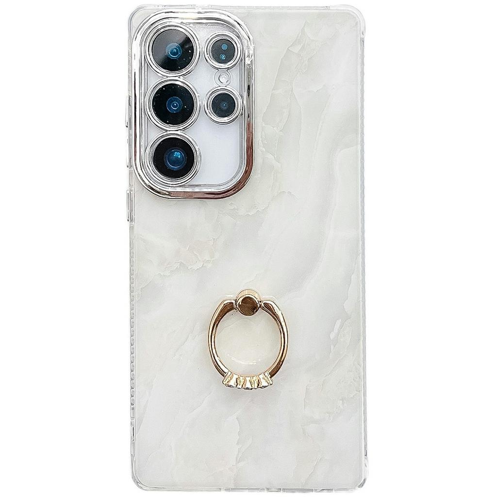 For Samsung Galaxy S25 Ultra Case with Kickstand IMD Marble Pattern Electroplated Phone Cover