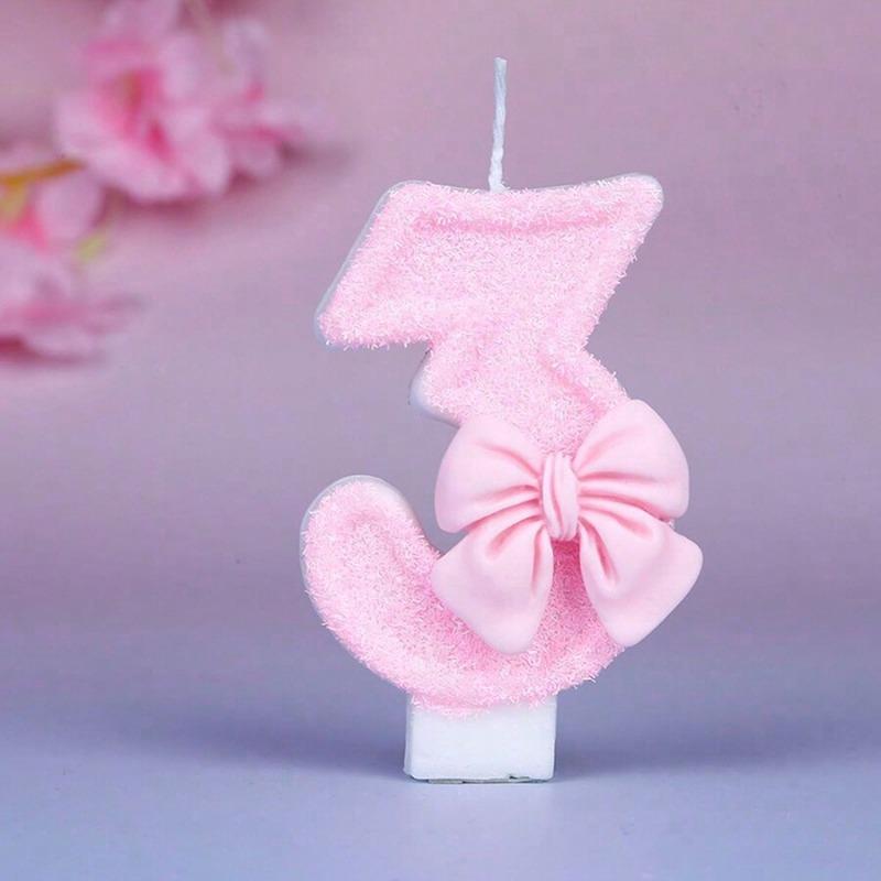 1Pc Creative Cute Bow-Tie Shaped Number Cake Candle With Drip-Prevention Tray Birthday Cake Party Anniversary Cake Decoration