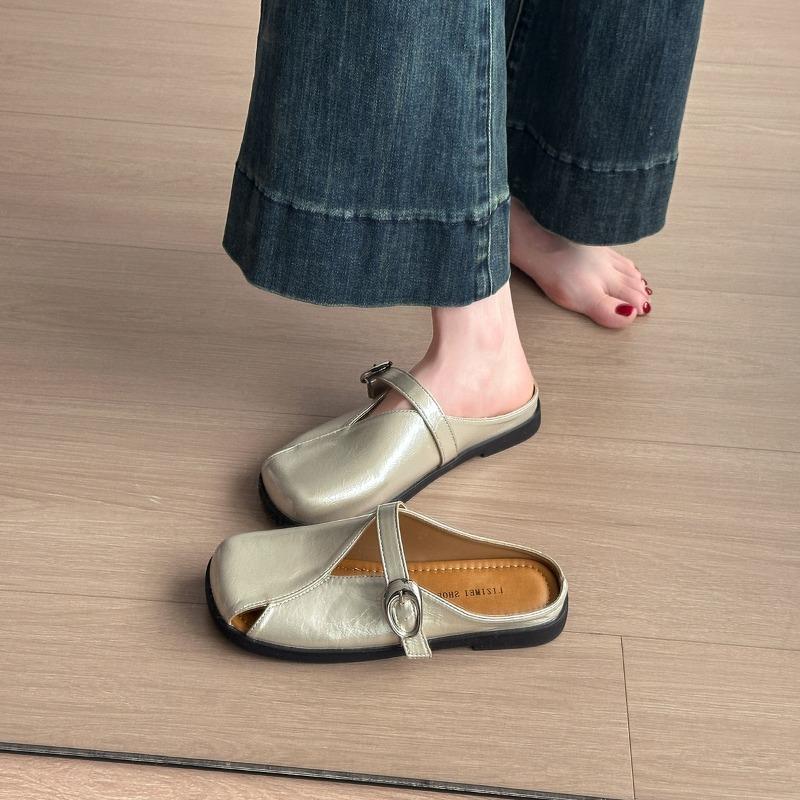 Summer wear lazy people with one foot and half slippers women's retro cool slippers low-heeled square head shoes