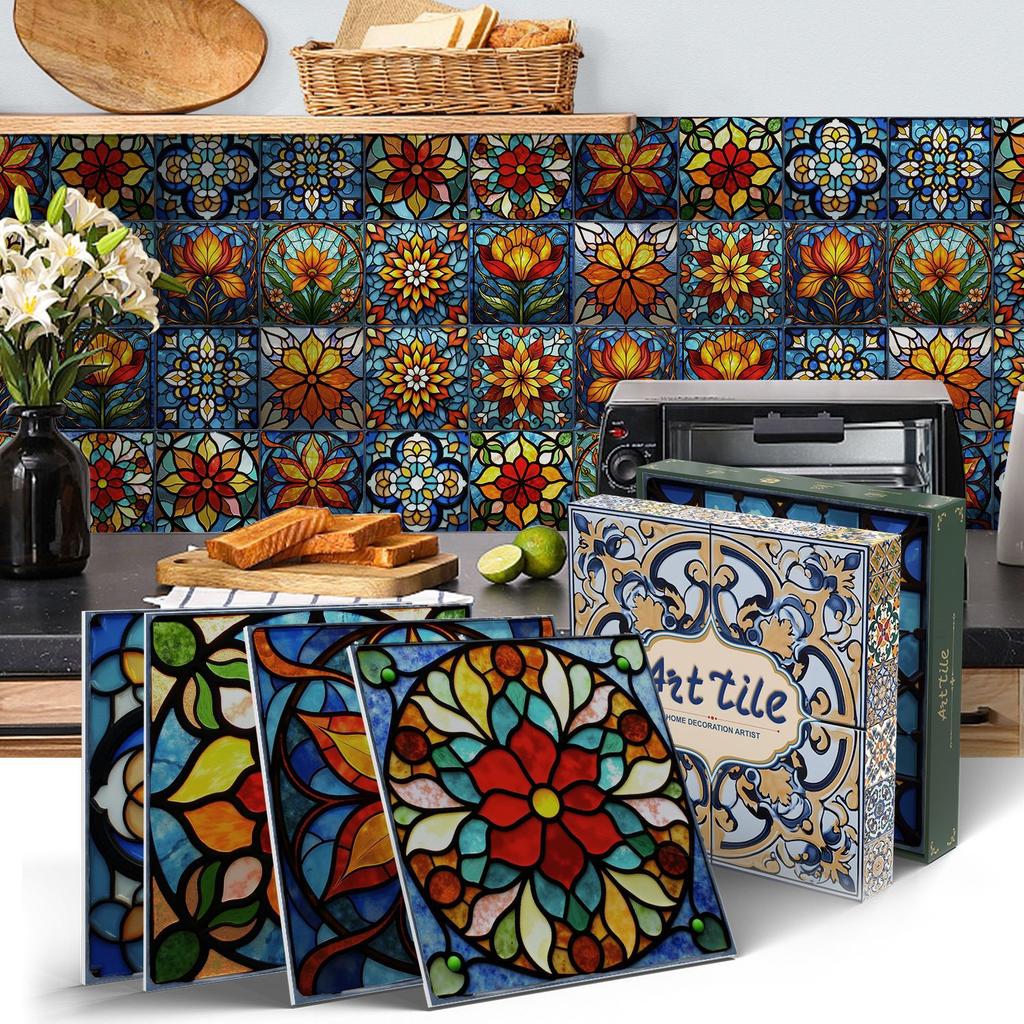 PET Foam Thickened Self-adhesive Wall Sticker, Waterproof and Anti-fouling European Mandala Wallpaper Tile Sticker for Kitchen and Bedroom