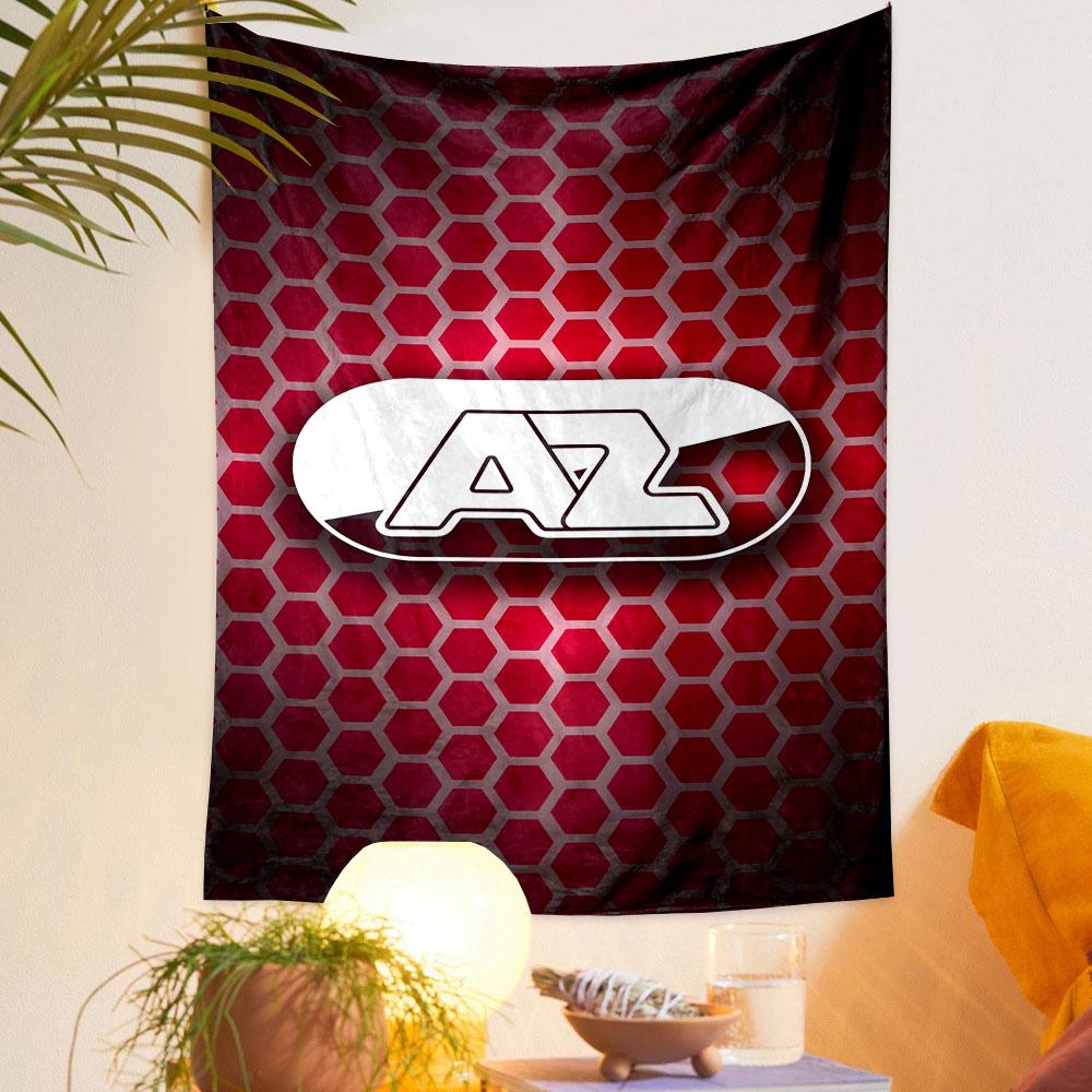 Red Hexagon Pattern with "AZ" Logo Patterned Tapestry Decorative Wall Hanging, Home Bedroom Living Room Decor