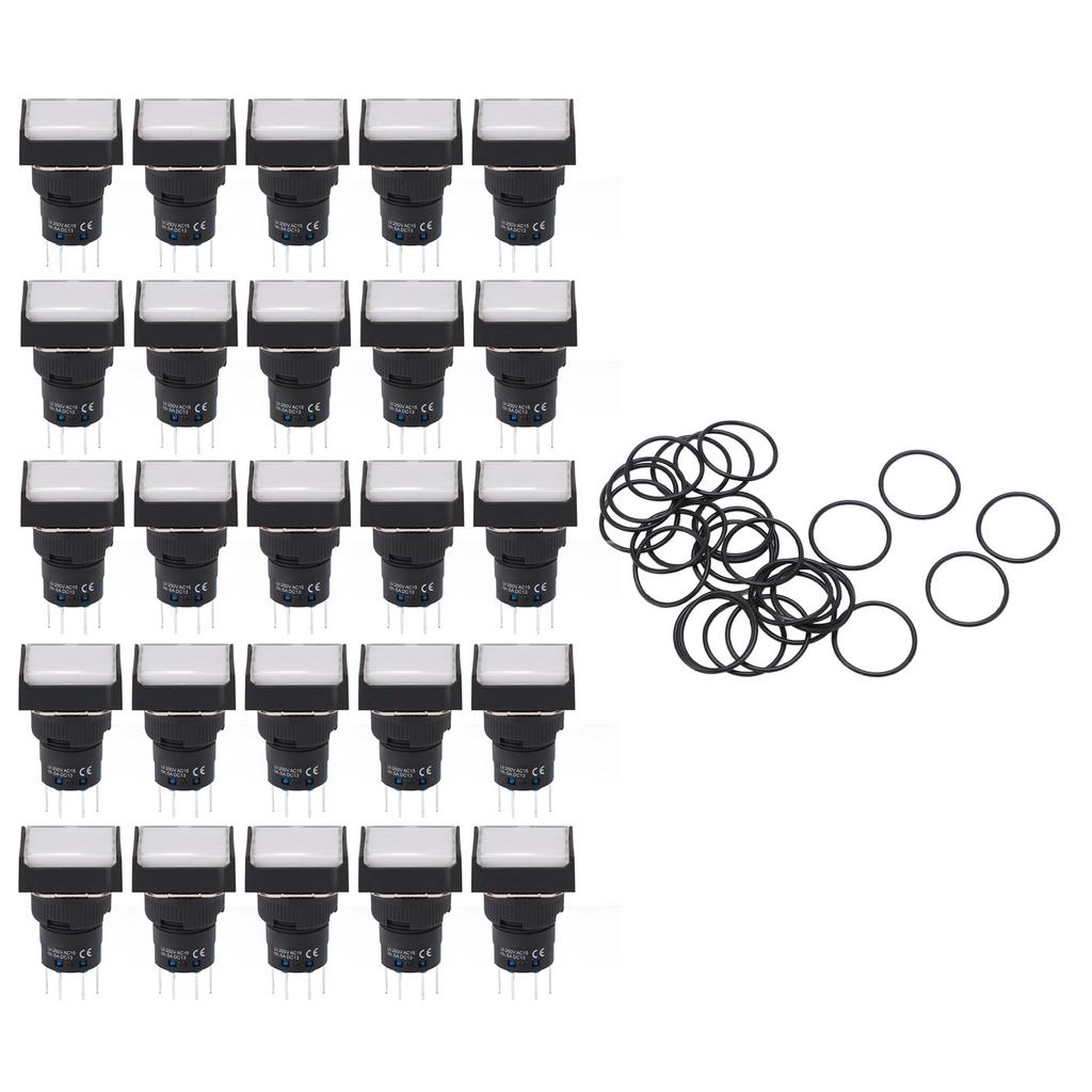 25Pcs Push Button Switch AC DC 24V 5A with Light Accessory Set Kit for Equipment Machine