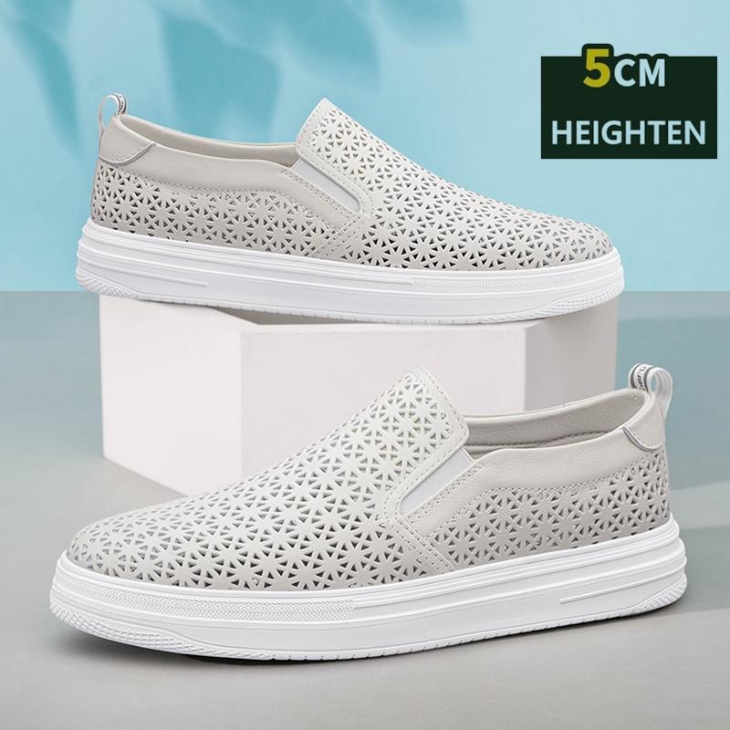Spring Summer Comfortable Man Casual 5cm Elevator Shoes Men Loafers Soft Cow Leather Men Moccasins Height Increase Taller Shoes
