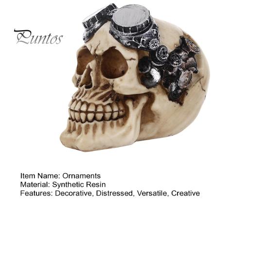 Durable Synthetic Resin Ornaments Hip-hop Headphone/Steampunk Skull Figurine, Skeleton Statue, Vintage Steampunk Style Statue Ornament for Haunted