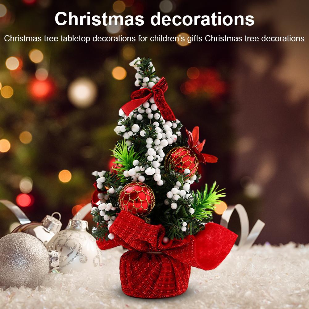 20CM Seasonal Xmas Tree Ornament with Balls Tabletop Christmas Pine Tree Festival Theme for Home Office Party Decor