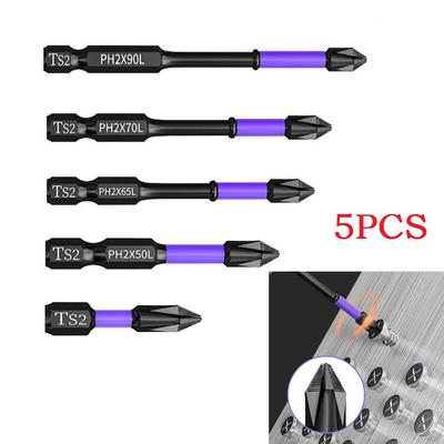 5PCS Cross Screwdriver Bits Magnetic Batch Head Non-Slip PH2 Screwdriver Drill Bit 25-90m Hex Shank Alloy Steel Bits Hand Tools