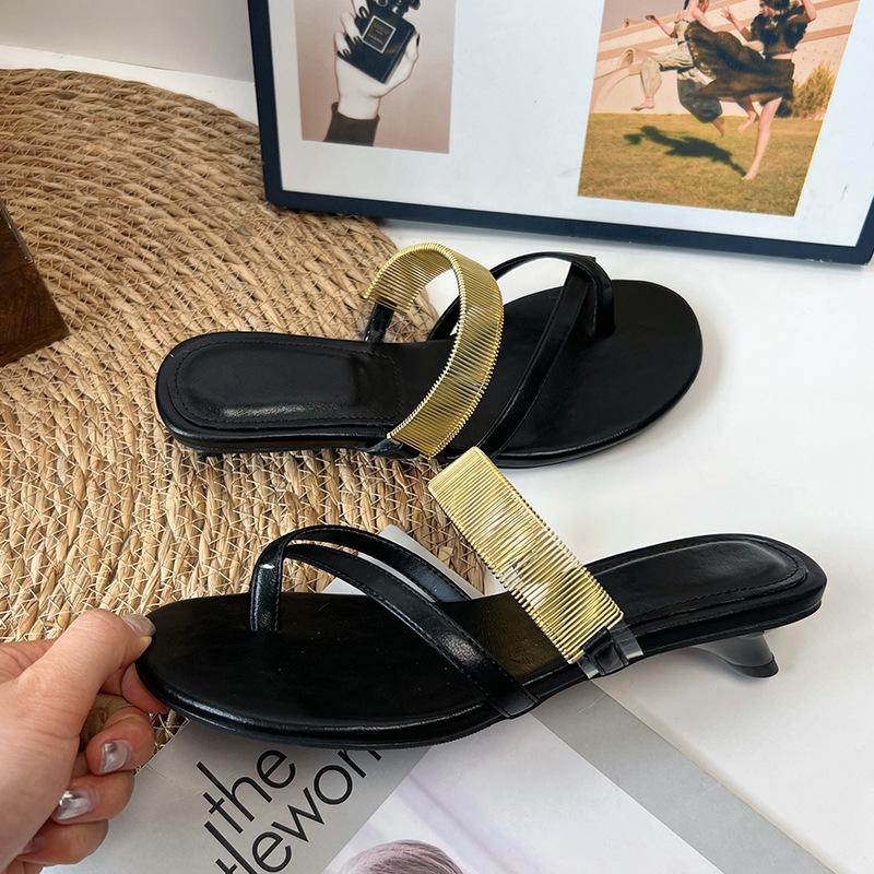 Women s summer new casual versatile half-mop fashion seaside beach toe slippers women s shoes 35 чёрный